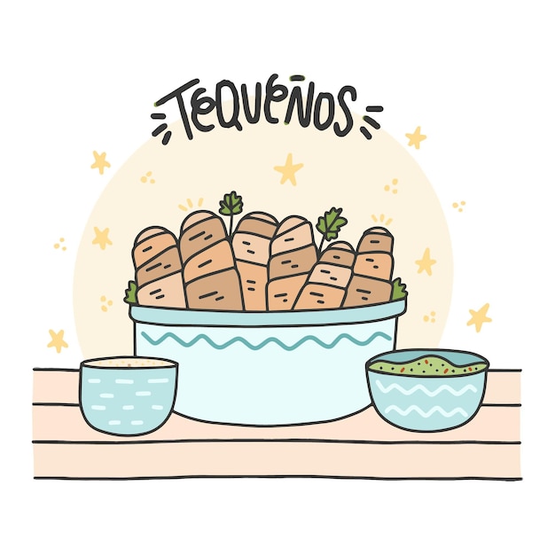 Hand drawn tequeños sticks illustration