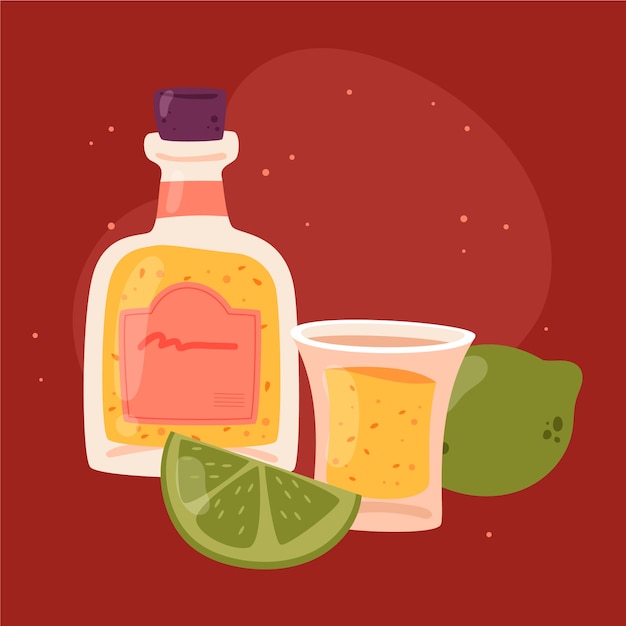 Hand drawn tequila shot illustration