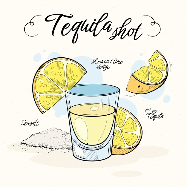 Hand drawn tequila shot illustration