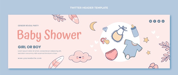 Hand drawn texture baby shower twitter header