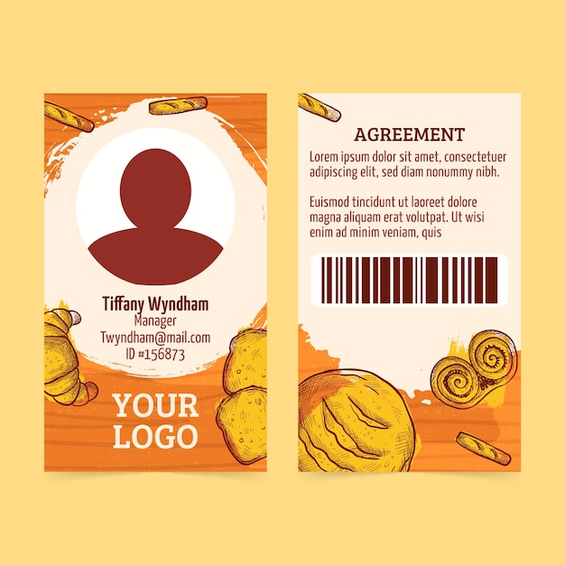 Hand drawn texture bakery shop id card