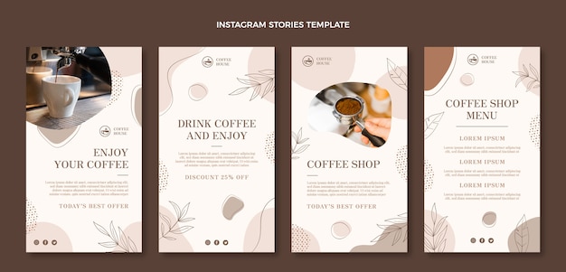 Hand drawn texture coffee shop instagram stories collection