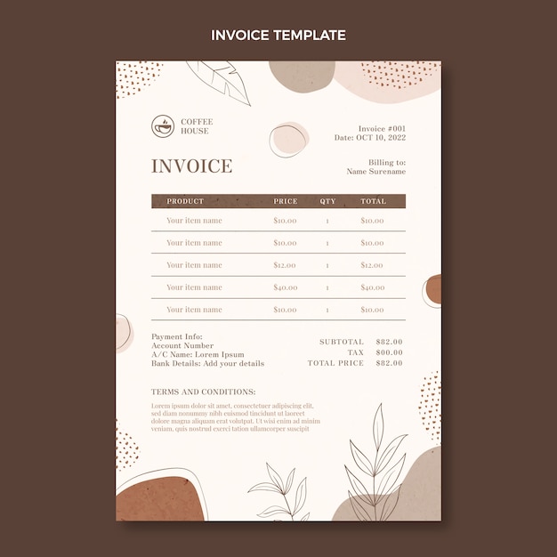 Hand drawn texture coffee shop invoice template