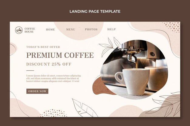 Hand drawn texture coffee shop landing page template