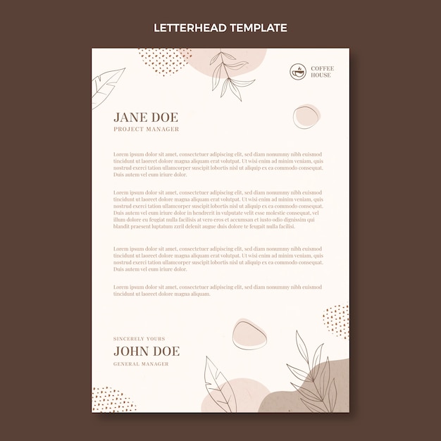 Hand drawn texture coffee shop letterhead template