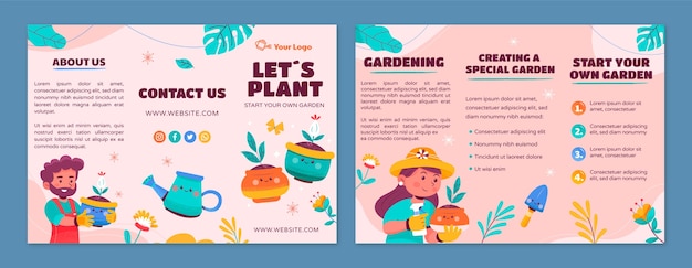 Hand drawn texture gardening brochure with plants