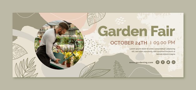 Hand drawn texture gardening social media cover template