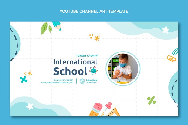 Hand drawn texture international school youtube channel art