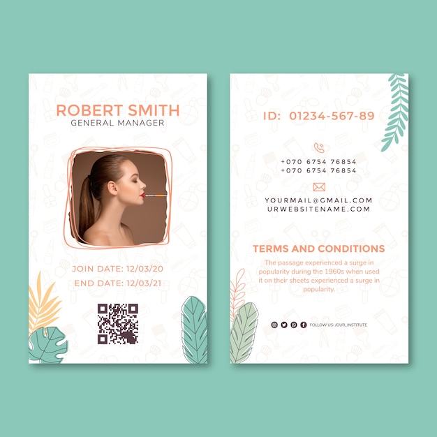 Free Vector hand drawn texture makeup artist id card