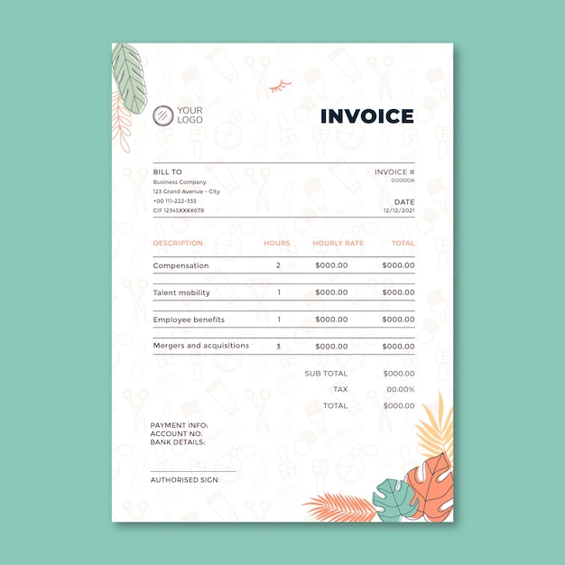 Hand drawn texture makeup artist invoice