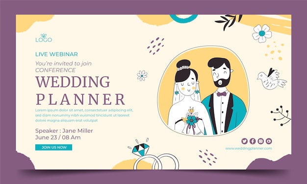 Hand drawn texture wedding webinar template