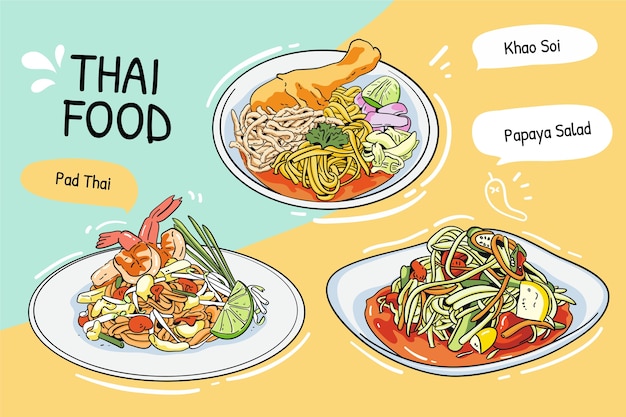 Hand drawn thai food