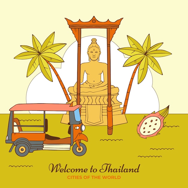 Hand drawn thailand travel illustration