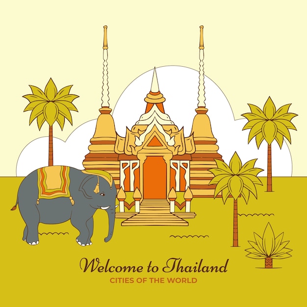 Hand drawn thailand travel illustration