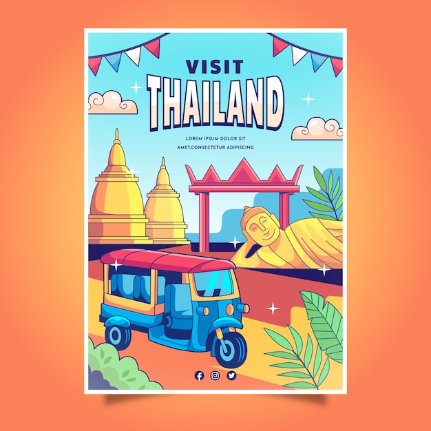 Free Vector hand drawn thailand travel poster template