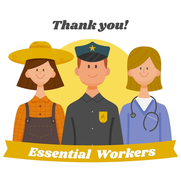 Free vector hand drawn thank you essential workers