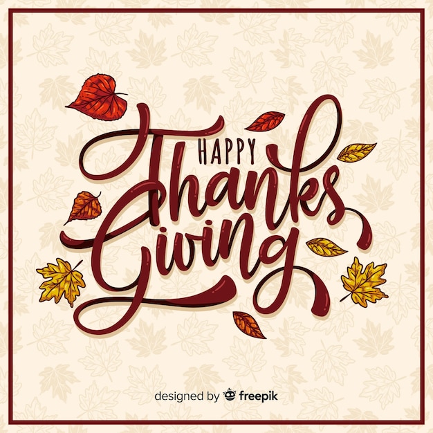 Hand drawn thanksgiving background with autumn lettering