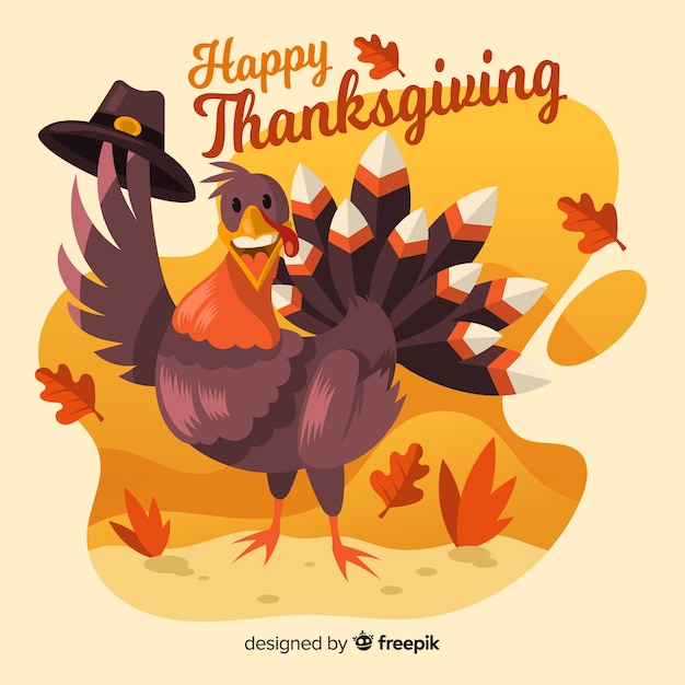 Hand drawn thanksgiving background with turkey