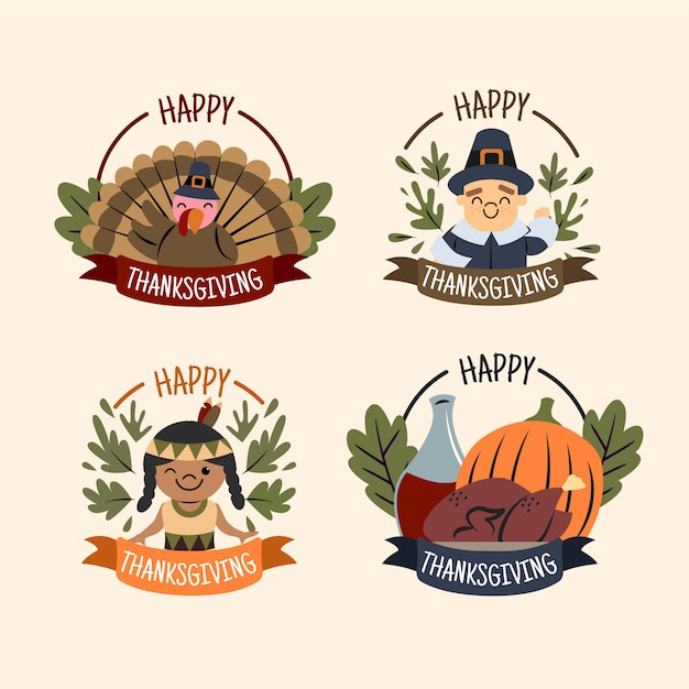 Free Vector hand drawn thanksgiving badge collection