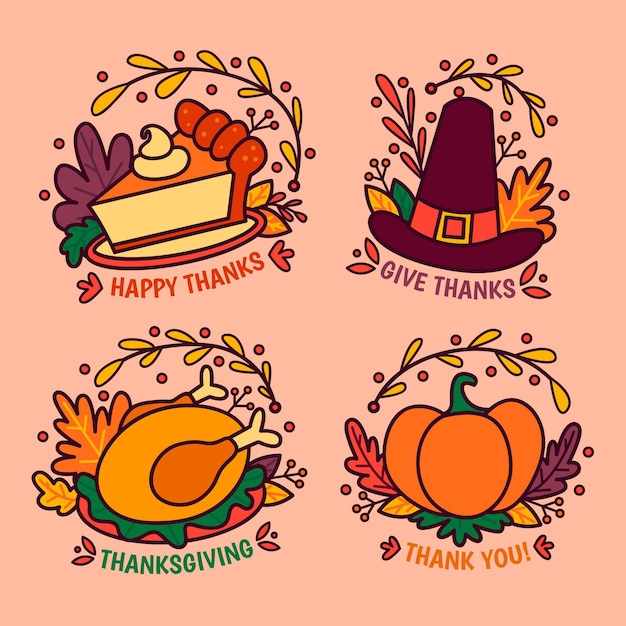 Free vector hand drawn thanksgiving badge collection