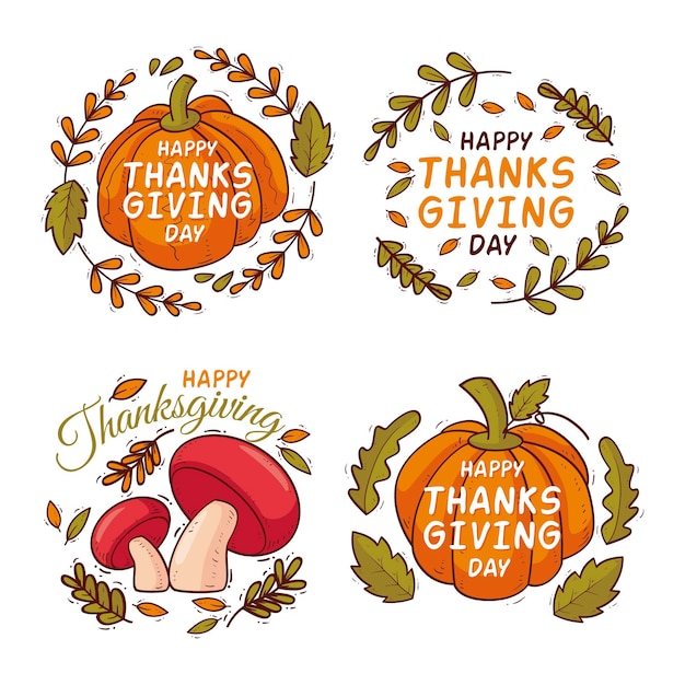 Free Vector hand drawn thanksgiving badge collection