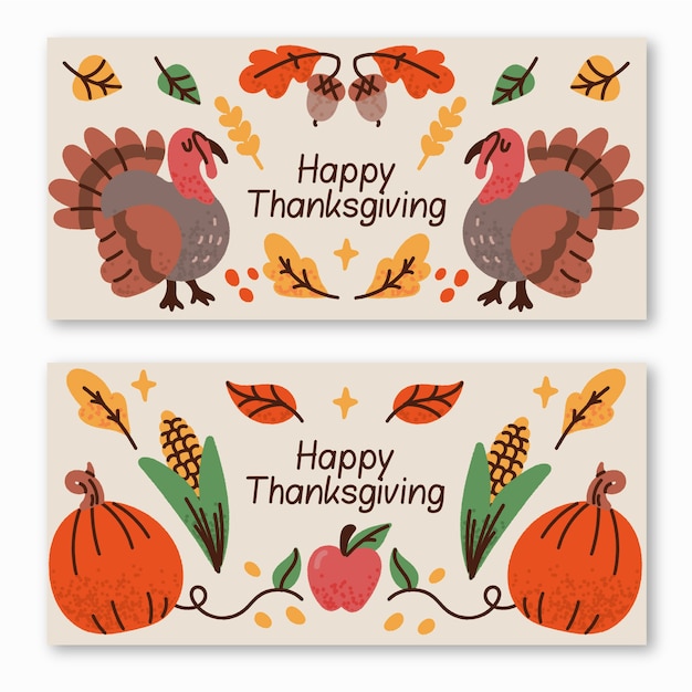 Free vector hand drawn thanksgiving banners template