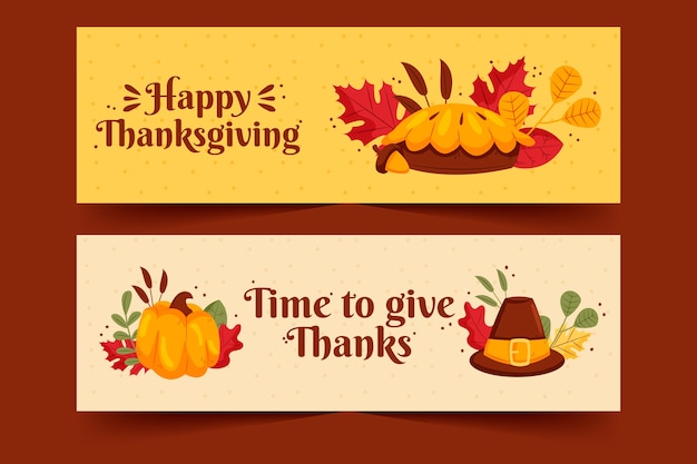 Free Vector hand drawn thanksgiving banners template