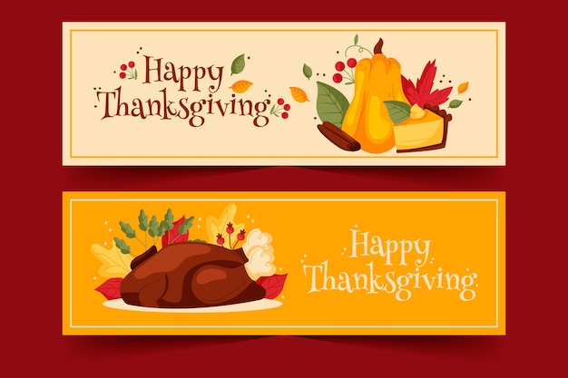 Free Vector hand drawn thanksgiving banners template