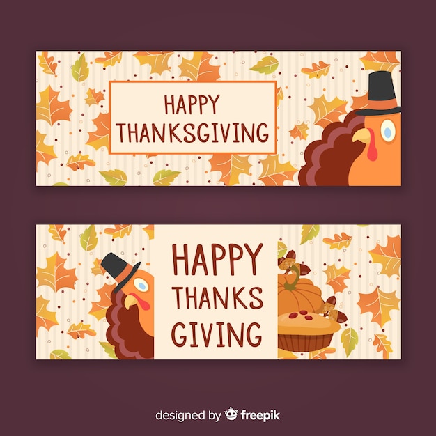 Free Vector hand drawn thanksgiving day banner set