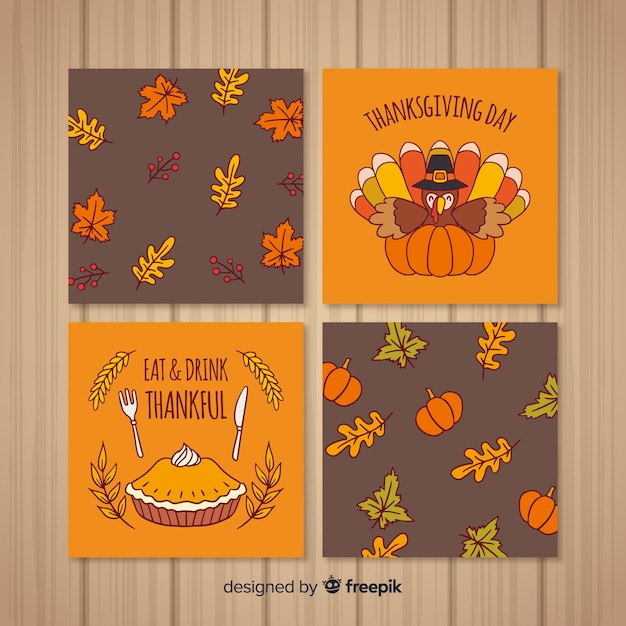 Free Vector hand drawn thanksgiving day card collection