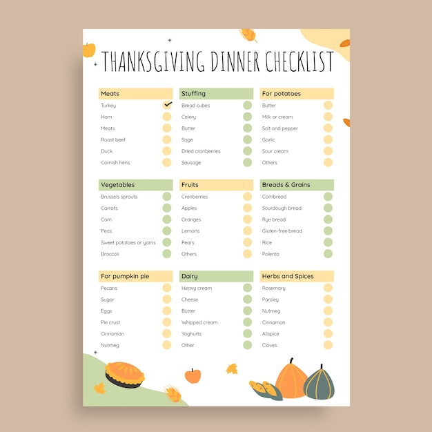 Hand drawn thanksgiving dinner checklist