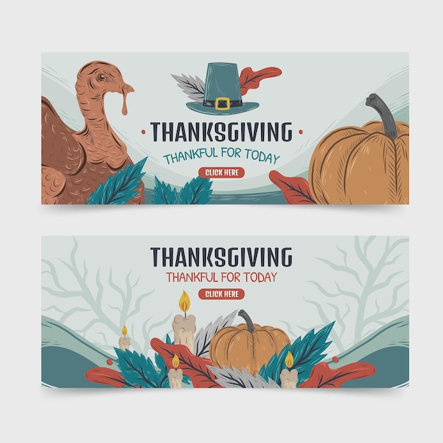 Free Vector hand drawn thanksgiving horizontal banners set