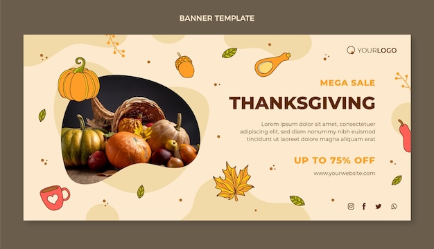 Hand drawn thanksgiving horizontal sale banner