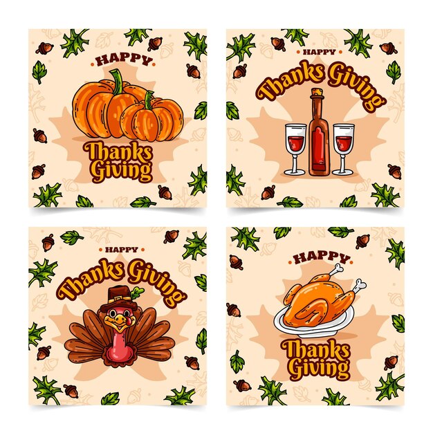 Free Vector hand drawn thanksgiving instagram posts collection