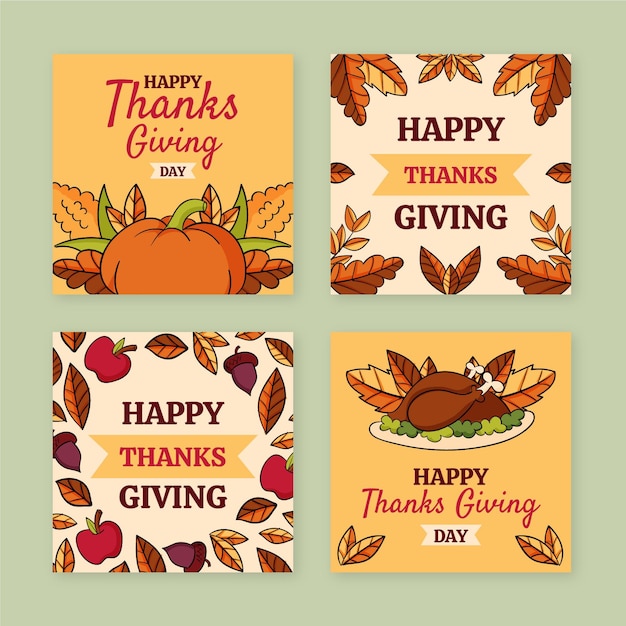 Free Vector hand drawn thanksgiving instagram posts collection