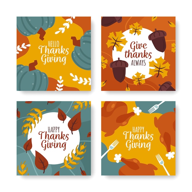 Free vector hand drawn thanksgiving instagram posts