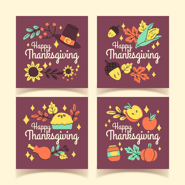 Free Vector hand drawn thanksgiving instagram posts