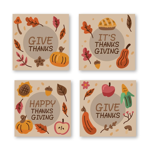 Free Vector hand drawn thanksgiving instagram posts