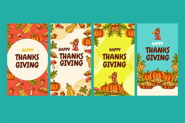 Free Vector hand drawn thanksgiving instagram stories collection