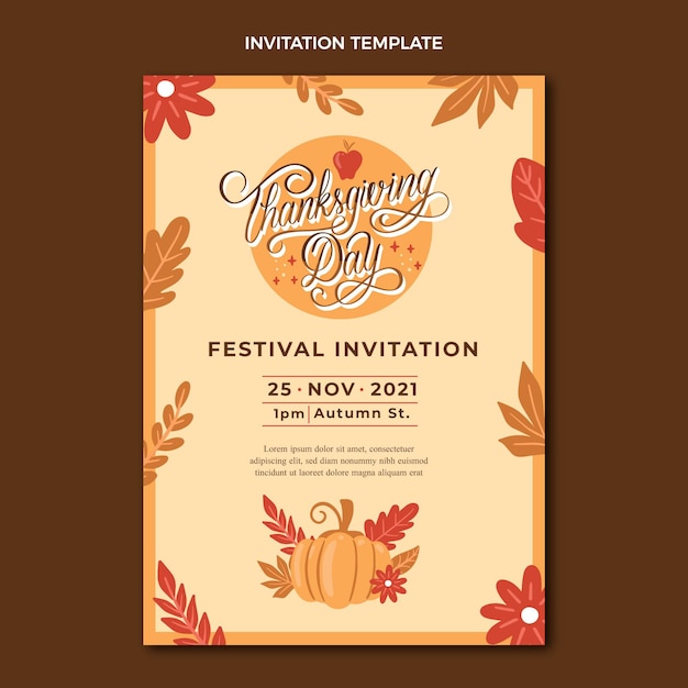 Free vector hand drawn thanksgiving invitation template