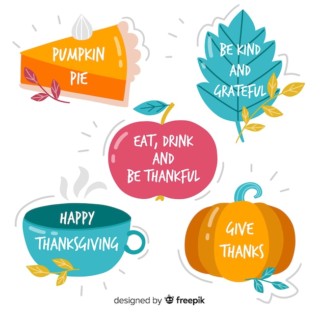 Free Vector hand-drawn thanksgiving label collection