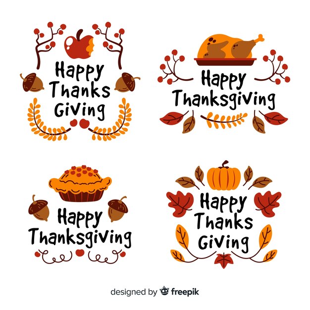 Hand drawn thanksgiving label collection