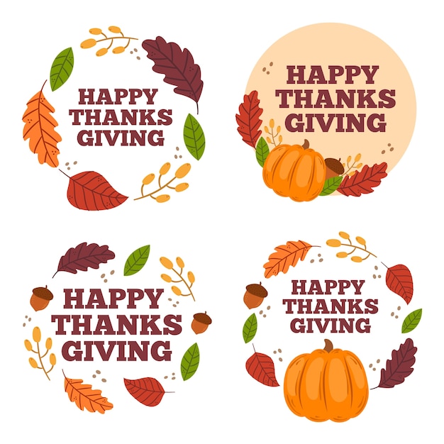 Free Vector hand drawn thanksgiving label collection