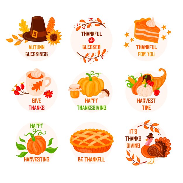 Hand drawn thanksgiving label collection