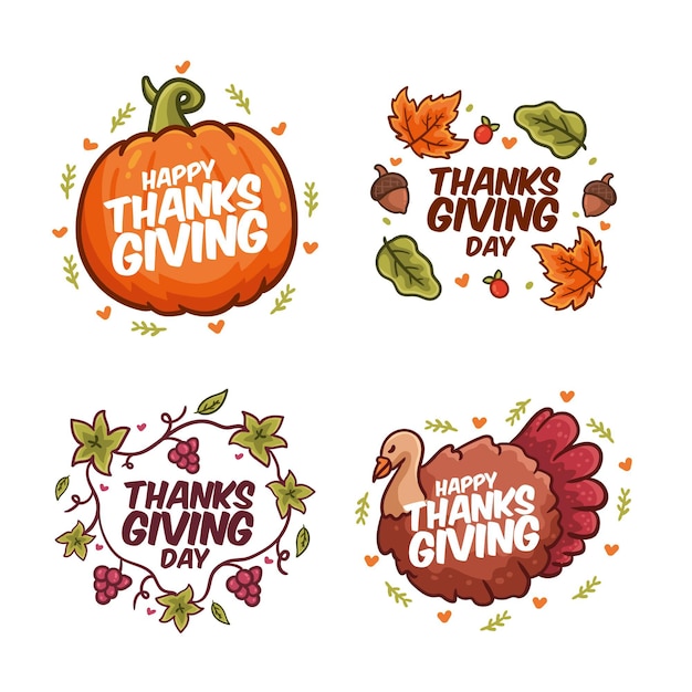 Hand drawn thanksgiving label pack