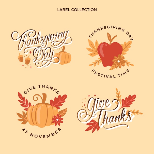 Hand drawn thanksgiving labels collection