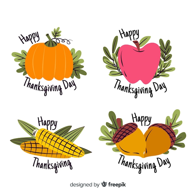 Free Vector hand drawn thanksgiving labels with veggies