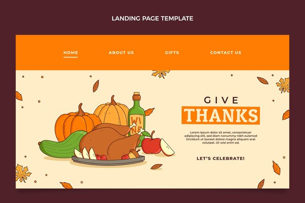 Hand drawn thanksgiving landing page template