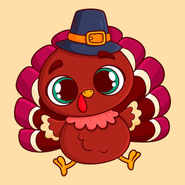 Hand drawn thanksgiving turkey character illustration