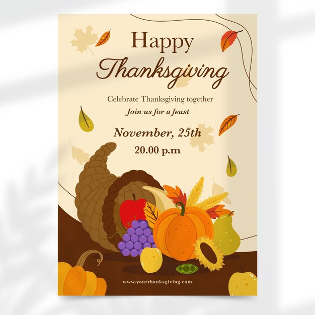 Hand drawn thanksgiving vertical poster template